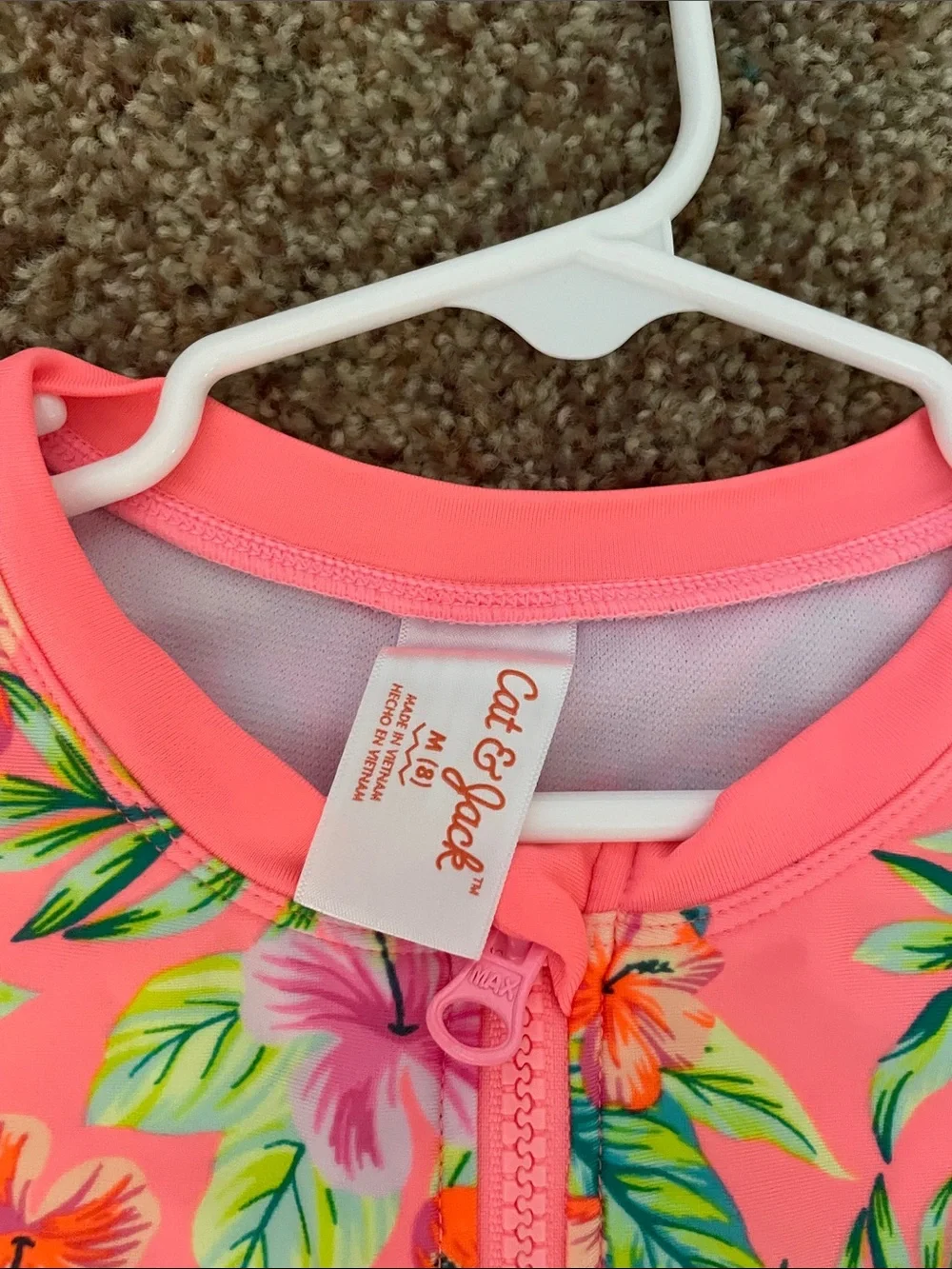 Cat & Jack Girls Tropical Floral One-Piece Swimsuit - Coral Pink size 8